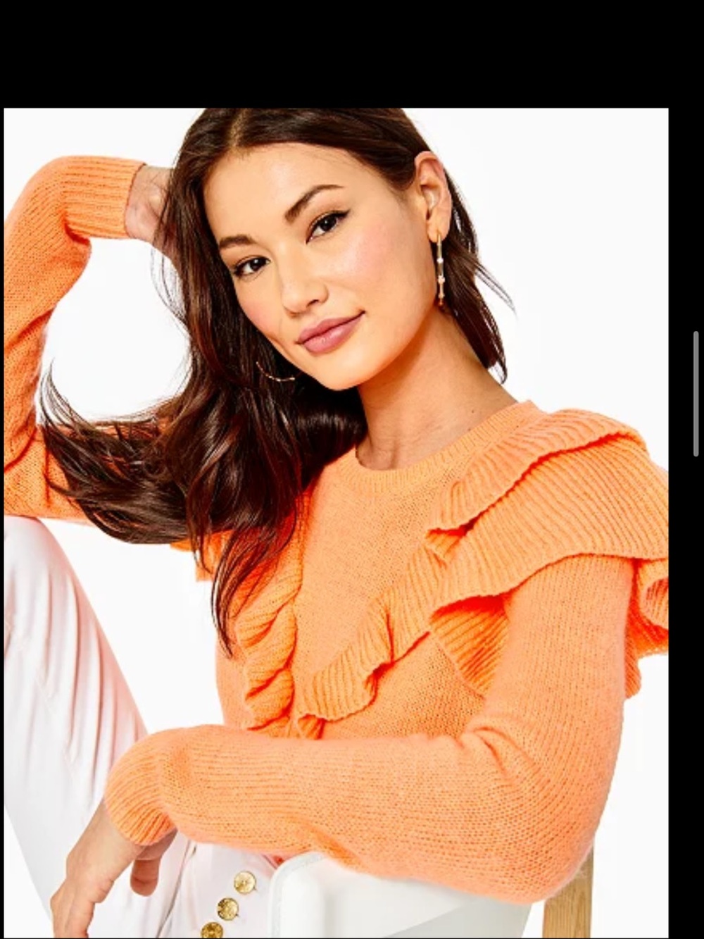 Lilly Pulitzer Coral Ruffle Crew Neck Sweater